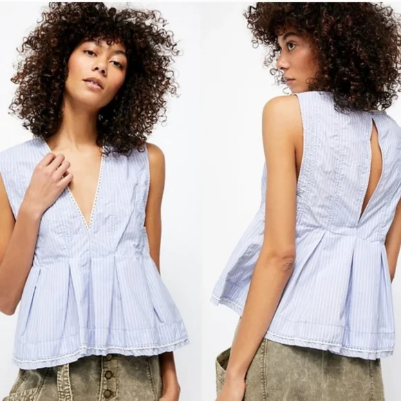 Free People Womens Light Blue Sleeve less Peplum Baby Doll Top Size XS - Picture 1 of 13